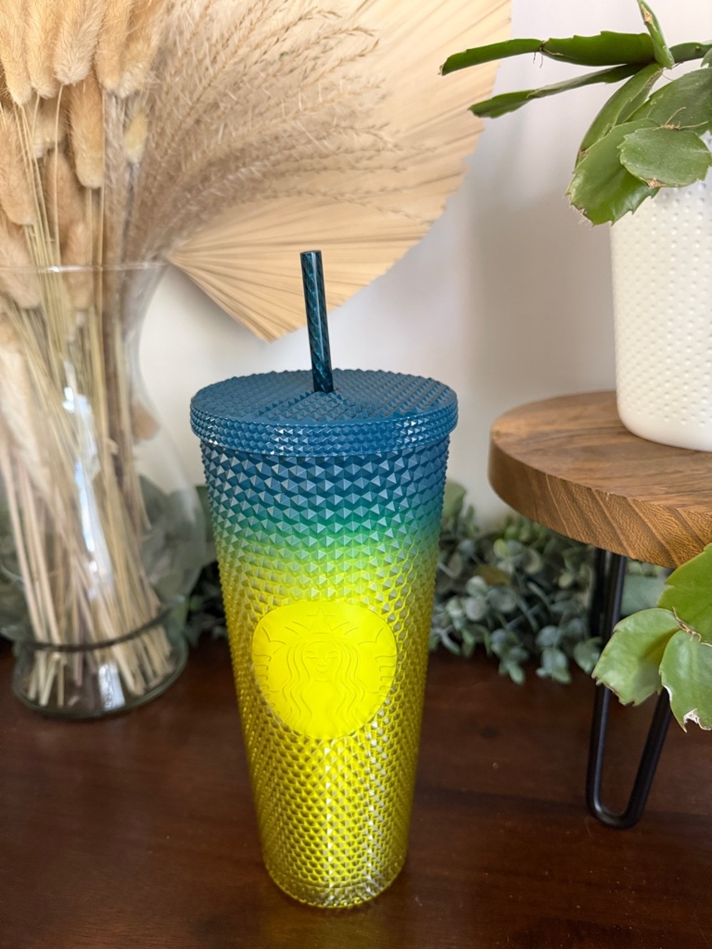 Starbucks Blue to Yellow Studded Ombre Tumbler with Straw